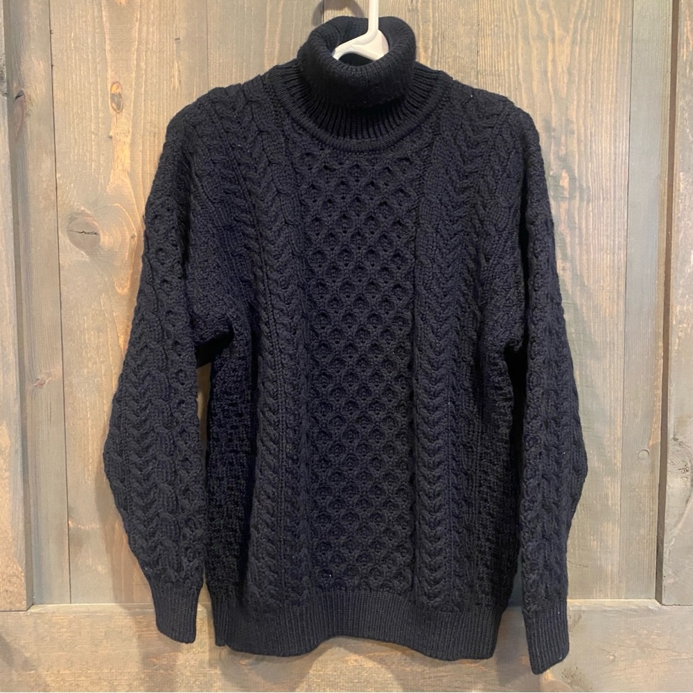 Irish navy  Blue Cable Knit Turtleneck Sweater
